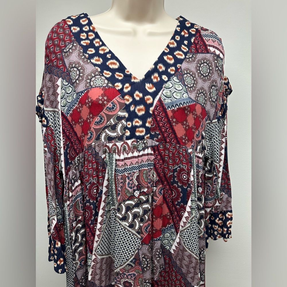 Three Bird Nest Patchwork Dress - Red, Blue, Black - Picture 4 of 9